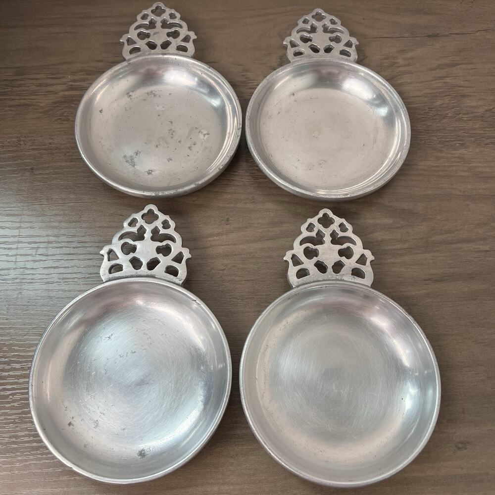 Stede Vintage Pewter Porridge Porringer tastevins Bowl Horse Head Mark Set 4
